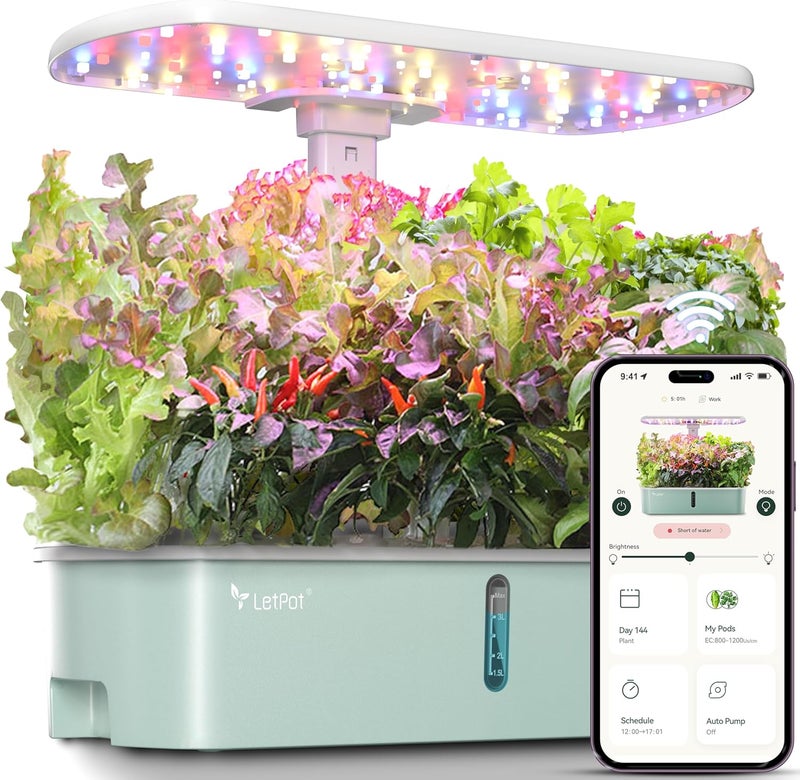 LETPOT Store أنظمة زراعة هيدروبونيك LPH-Air، حديقة داخلية ذكية متحكم بها عبر تطبيق وواي فاي مع ضوء نمو قابل للتعديل بقوة 24 واط، 10 حاويات للزراعة الداخلية كهدية، للمطبخ، والخضروات - Image 1